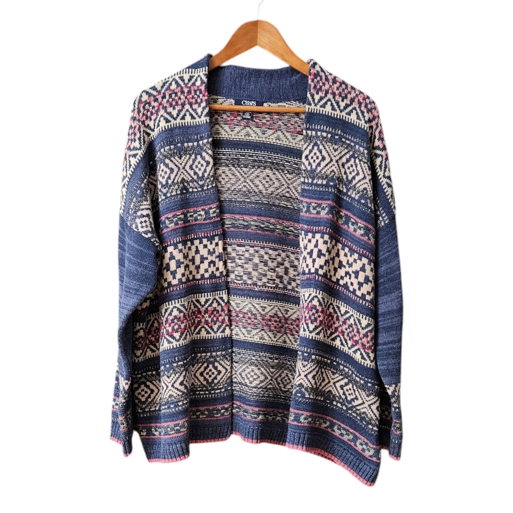 Chaps Women's Cardigan Open Front Size L Patterned Multicolor Southwestern
